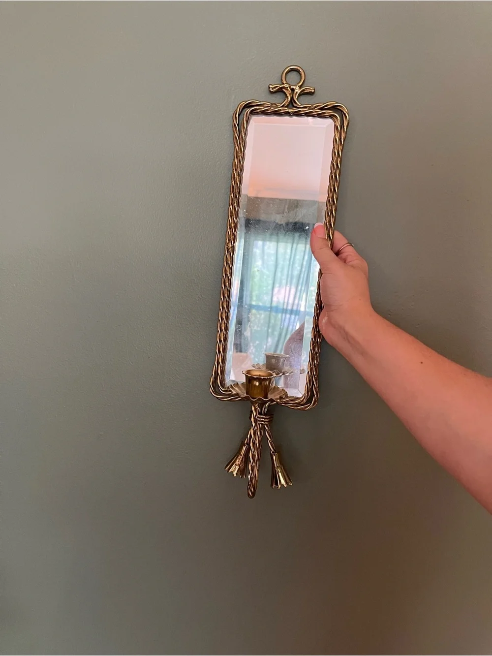 Gold Rope Frame Wall Mirror with Candle Holders - Gold